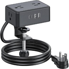 Desk Clamp Power Strip 4AC Outlet 2USB-C Ports,2 USB-A Ports,Desktop Tube Edge Mount Outlet Under Desk Table Leg Widely Spaced Surge Protector Outlet Station,6.6ft Heavy Duty Plug and Cord.