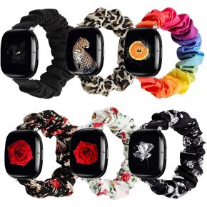 compatible with Fitbit Sense/Versa 3/Versa 4/Sense 2 Bands,for Women,Scrunchie Fabric Replacement Wristbands Straps,Accessories,Large Small