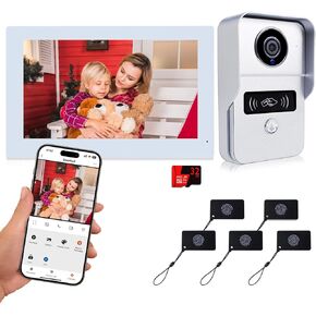 2-Wire Video Intercom System, 7 Inch 1080P Touchscreen WiFi Video Doorbell Door Phone System, No Monthly Fees, Snapshot, Monitoring Tuya App Card Unlock for Home Apartment (Monitor with WiFi)