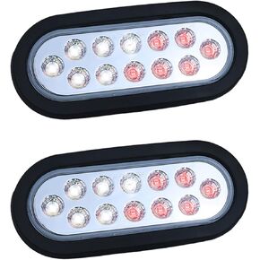 6 inch Oval Dual Revolution LED Tail Lights Red Stop Turn Tail Lights and White Backup Reverse Lights Kit for Truck Trailer RV with Rubber Grommet and 3 Prong Wire Pigtails IP67 Waterproof