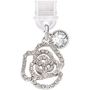 ELISE & FONDA TP499 Type-C Charging Port Anti Dust Plug Crystal Rose Love Cell Phone Charm for iPhone 15/16/Samsung/OnePlus/Xiaomi/oppo Android Phones (White)