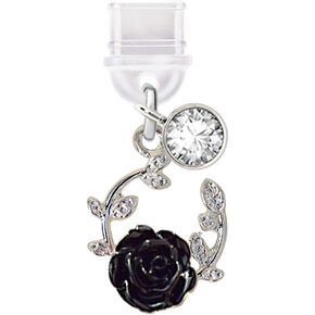 ELISE & FONDA TP462 Type-C Charging Port Anti Dust Plug Love Rose garland Cell Phone Charm for iPhone 15/16/Samsung/OnePlus/Xiaomi/oppo Android Phones (Black)