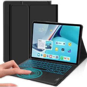Backlit Touchpad Keyboard Case for Lenovo Tab P12/Lenovo Xiaoxin Pad Pro 12.7 inch TB370FU, 7 Colors Backlight Magnetic Keyboard Auto Sleep/Wake Cover for Lenovo Tab P12 Pad Pro TB-371FC, Black