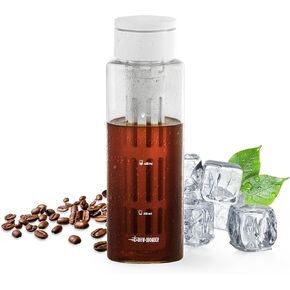 MHW-3BOMBER Cold Brew Coffee Maker Iced Coffee Tea Pitcher - 20oz Portable Brewing Coffee Cup with Filter - Reusable Tritan Material Bottle, Space-Saving Design, White CE6136-OS