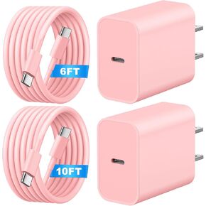 USB C Charger Block,20W Phone 16 Fast Charging Wall Charger with 6TF/10FT Type C to USB-C Cable,Compatible with Phone 16/16 Plus/16 Pro/16 Pro Max/15/15 Pro Max/Pad and More,Pink