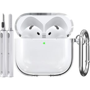 for AirPods 4th Generation Case Cover 2024 | Military-Grade Shockproof | Soft TPU Highly Transparent | Cleaner Kit & Heavy-Duty Carabiner | Anti-Yellowing for AirPods 4 Case for Women,Men