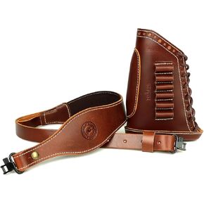 TOURBON Leather Recoil Pad Lace on Rifle Buttstock Ammo Holder Cheek Riser, Adjustable Rifle Sling with Cartridge Holder