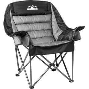 Oversized Padded Camping Chair Extra Large Camp Chairs for Adults with Side Pocket and Cup Holder, Heavy-Duty 500lbs Capacity, Blue & Gray