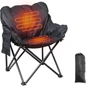 Heated Chairs Outdoor Sports，Heated Camping Chairs for Adults，Load 450lb Heated Folding Lawn Chairs，Battery Not Included, Black