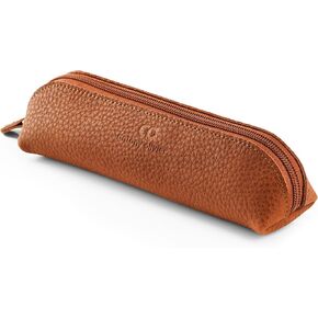 Antony Olivier Leather Pencil Case | Vintage Tan Pouch with Zipper | for Men & Women | Perfect Size for Stationery, Makeup or Art Utensils | FREE Pencil Pin Broach | Packaged in a Kraft Gift Box