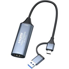 USB 3.0 Video Capture Card,HDMI to USB/USB C HDMI Video Capture,4K 1080P Video Audio Game Streaming Recording Compatible with Switch/PS4/PS5/Pro Xbox/TV Stick/DSLR Camera