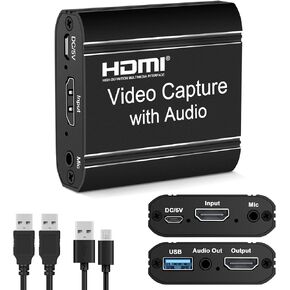 بطاقة التقاط فيديو HDMI مع مرور حلقة - بطاقة التقاط لعبة USB 3.0 للبث/تسجيل البث المباشر - يعمل مع OBS/PS5/SWIST