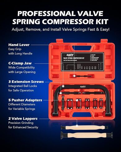 OMT Valve Spring Compressor | 10 Piece Spring Clamp Tool Kit with C Clamp, Collet Pusher Adapters, Extension Rods, and Lever for Car, Motorcycle, ATV, and Small Engine Repairs in Saudi Arabia