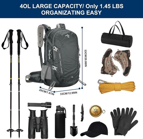 Long Keeper 40L Hiking Backpack Camping Daypack with Waterproof Rain Cover Lightweight Outdoor Sport Travel Backpack Rucksack (Black) in Saudi Arabia