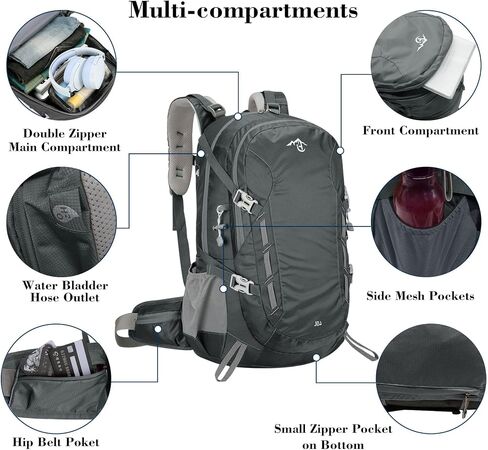 Long Keeper 40L Hiking Backpack Camping Daypack with Waterproof Rain Cover Lightweight Outdoor Sport Travel Backpack Rucksack (Black) in Saudi Arabia