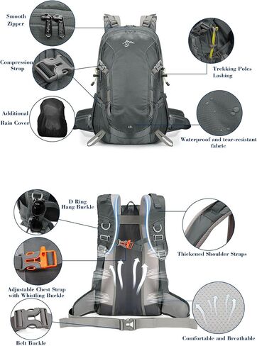 Long Keeper 40L Hiking Backpack Camping Daypack with Waterproof Rain Cover Lightweight Outdoor Sport Travel Backpack Rucksack (Black) in Saudi Arabia