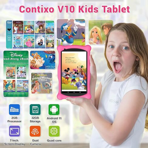Contixo Kids Tablet - V10 7-Inch HD for Ages 3-7, Learning Tablet w/Educational Games, Exclusive 50+ Disney Storybooks (Value $200), Parental Controls, 32GB, Kid-Proof Case & Stylus - Purple in Saudi Arabia