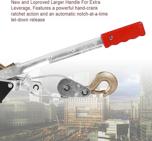 BIG RED T32054 Torin Come-Along Double Gear Hand Cable Puller with 3 Hooks: 4 Ton (8,000 lb) Capacity, Red in Kuwait