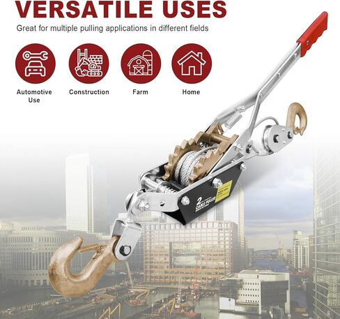 BIG RED T32054 Torin Come-Along Double Gear Hand Cable Puller with 3 Hooks: 4 Ton (8,000 lb) Capacity, Red in Kuwait