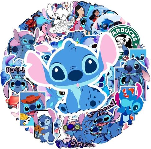 50pcs Cartoon Lilo and Stitch Stickers for Kids,Vinyl Waterproof Stitch Decal for Water Bottle Laptop Toy Sticker for DIY Decorate Bumper Phone Hard Hat Kids Teens Gifts in Saudi Arabia