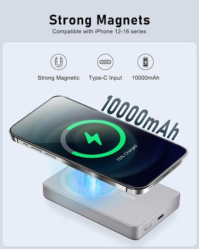 for Magsafe Battery Pack, 10,000mAh Magnetic Power Bank for Wireless Portable Charger Compatible for iPhone 16 Pro Max/16 Pro/16/15/14/13/12 Series in Saudi Arabia