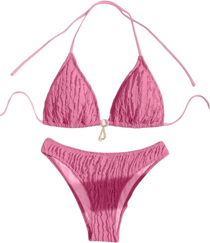 SHENHE Women's Two Piece Bikini Set Tie Back Textured Cheeky Halter Swimsuits Swimwear in Saudi Arabia