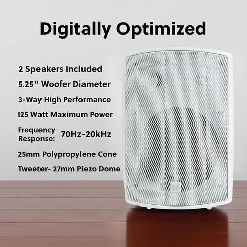 Dual Electronics LU53PW 5.25" 3-Way High Performance Outdoor Indoor Speakers | Effortless Set Up | Home, Pool, Patio, Garage Use | Weather Resistant | Expansive Stereo Sound Coverage | White in Saudi Arabia