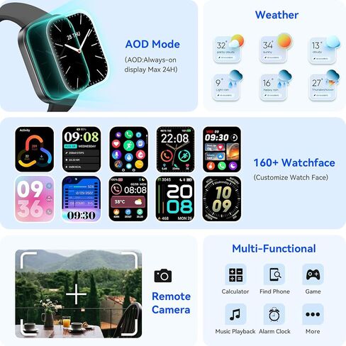ENOMIR Smart Watch for Women iPhone & Android,1.99" AMOLED Screen 3ATM Waterproof Fitness Watch with Answer/Make Call AI Voice,24H-Heart Rate/SpO2/BP Monitor,120+ Sports Modes (Black) in Saudi Arabia