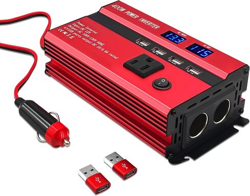 400W Power Inverters for Vehicles DC 12V to 110V AC Car Truck with Dual AC Outlets USB with 2 Type-C,12 Volt Inverter Car Cigarette Lighter Battery Inverter in Saudi Arabia