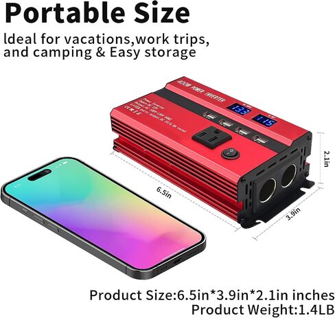 400W Power Inverters for Vehicles DC 12V to 110V AC Car Truck with Dual AC Outlets USB with 2 Type-C,12 Volt Inverter Car Cigarette Lighter Battery Inverter in Saudi Arabia