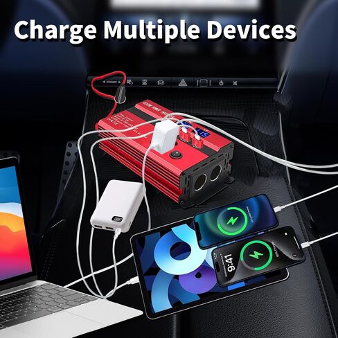 400W Power Inverters for Vehicles DC 12V to 110V AC Car Truck with Dual AC Outlets USB with 2 Type-C,12 Volt Inverter Car Cigarette Lighter Battery Inverter in Saudi Arabia