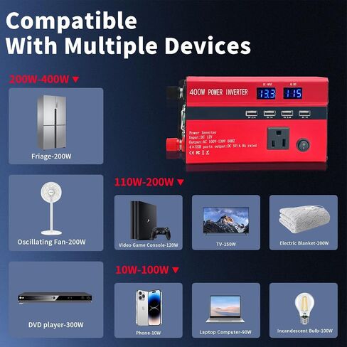 400W Power Inverters for Vehicles DC 12V to 110V AC Car Truck with Dual AC Outlets USB with 2 Type-C,12 Volt Inverter Car Cigarette Lighter Battery Inverter in Saudi Arabia