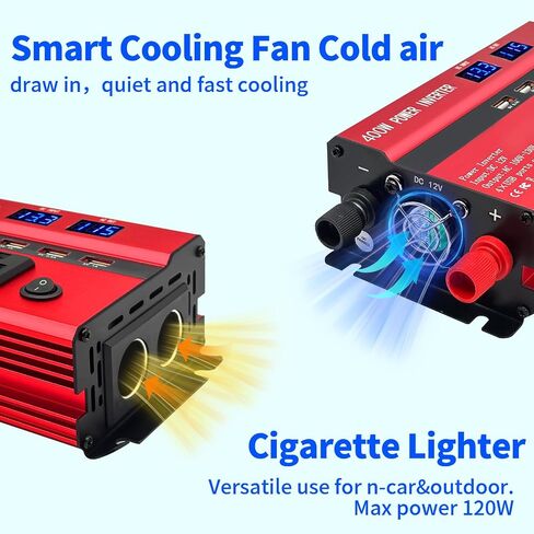 400W Power Inverters for Vehicles DC 12V to 110V AC Car Truck with Dual AC Outlets USB with 2 Type-C,12 Volt Inverter Car Cigarette Lighter Battery Inverter in Saudi Arabia