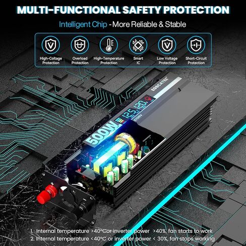 1000W Pure Sine Wave Inverter - 12V DC to 110V/120V AC Car Power Converter with 2 AC Outlets, USB Port, Type-C Port, LCD Display Power Inverter for Car, Truck, Home, Vehicles, Laptop in Kuwait