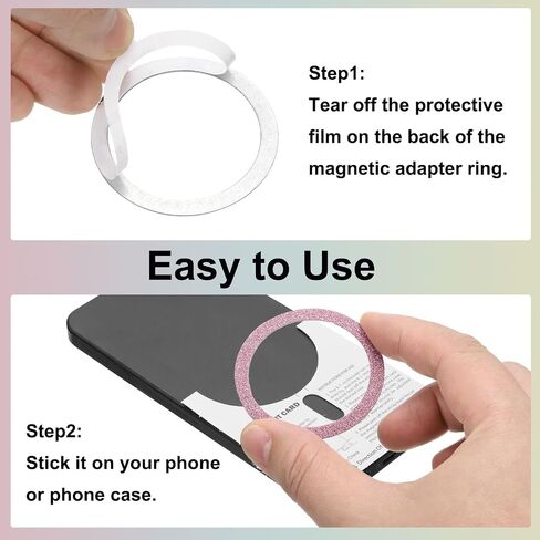 uxcell 6 Pcs Magnetic Adapter Ring, Universal Magnetic Wireless Charger Conversion Kit Sparkle Magnetic Metal Ring Adhesive Sticker Ring for Phone Case, Pink in Kuwait