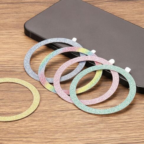 uxcell 6 Pcs Magnetic Adapter Ring, Universal Magnetic Wireless Charger Conversion Kit Sparkle Magnetic Metal Ring Adhesive Sticker Ring for Phone Case, Pink in Kuwait