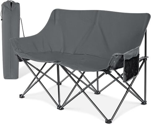 Joyfair Camping Chair for Adults(Double-seat), Outdoor Portable Folding Loveseat Camp Chair with Carry Bag for Picnic Hiking Fishing, 3-Layers Cushion (600D Oxford Fabric & Pearl Cotton) (Grey) in Saudi Arabia