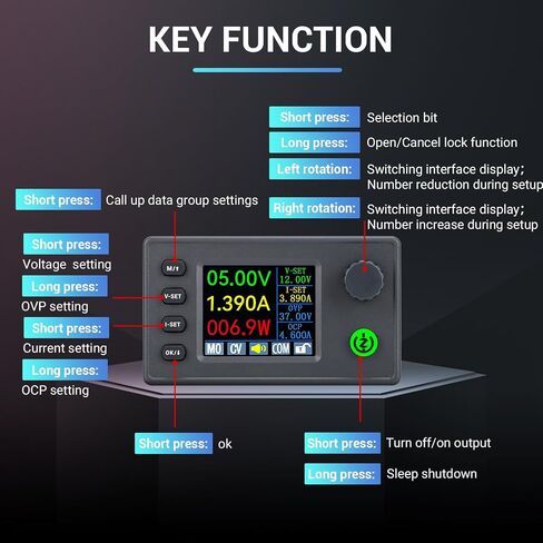 DROK Adjustable Voltage Regulator - Color LCD Display Buck Boost Converter 6-36V to 0.5-36V 4.5A 40W, Silicon Keypads DC to DC Converter Power Supply for RV Solar Panels in Saudi Arabia