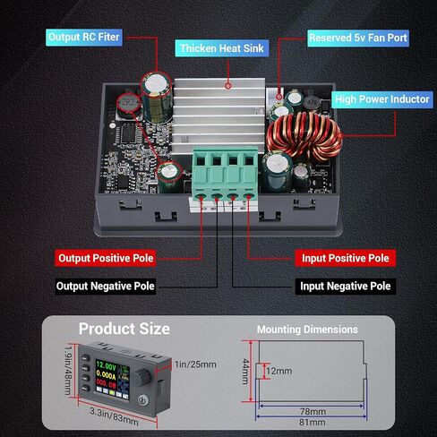 DROK Adjustable Voltage Regulator - Color LCD Display Buck Boost Converter 6-36V to 0.5-36V 4.5A 40W, Silicon Keypads DC to DC Converter Power Supply for RV Solar Panels in Saudi Arabia