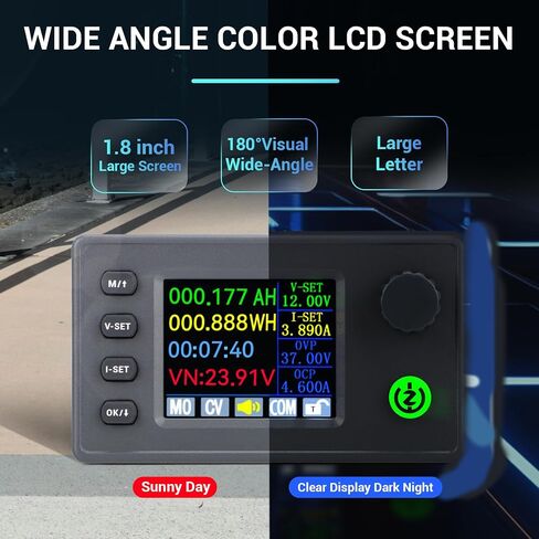 DROK Adjustable Voltage Regulator - Color LCD Display Buck Boost Converter 6-36V to 0.5-36V 4.5A 40W, Silicon Keypads DC to DC Converter Power Supply for RV Solar Panels in Saudi Arabia