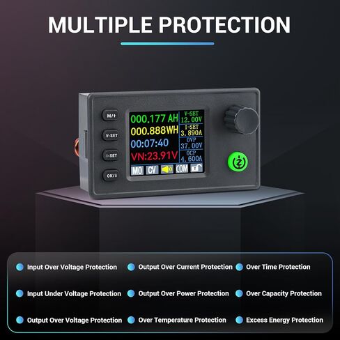 DROK Adjustable Voltage Regulator - Color LCD Display Buck Boost Converter 6-36V to 0.5-36V 4.5A 40W, Silicon Keypads DC to DC Converter Power Supply for RV Solar Panels in Saudi Arabia