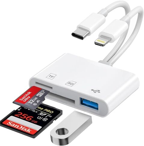 SD Card Reader for iPhone iPad Mac, USB C and Lightning Dual Connector Memory Card Reader, Digital Trail Camera Adapter to iPhone SD Card Viewer with SD/Micro SD/USB-A 3 Slot, No App Plug and Play in Saudi Arabia