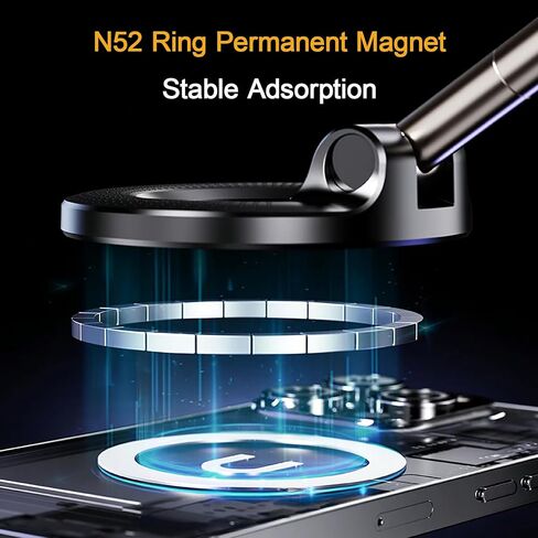 720°Rotatable Vacuum Magnetic Phone Stand, Vacuum Magnetic Phone Holder Foldable&Adjustable, Suction Cup Phone Mount for Car/Gym/Mirror/Shower/Smooth Surface, Compatible iPhone 16 15 14 13 12 &Android in Saudi Arabia
