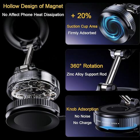 720°Rotatable Vacuum Magnetic Phone Stand, Vacuum Magnetic Phone Holder Foldable&Adjustable, Suction Cup Phone Mount for Car/Gym/Mirror/Shower/Smooth Surface, Compatible iPhone 16 15 14 13 12 &Android in Saudi Arabia