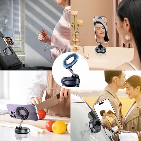 720°Rotatable Vacuum Magnetic Phone Stand, Vacuum Magnetic Phone Holder Foldable&Adjustable, Suction Cup Phone Mount for Car/Gym/Mirror/Shower/Smooth Surface, Compatible iPhone 16 15 14 13 12 &Android in Saudi Arabia