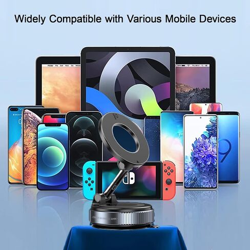 720°Rotatable Vacuum Magnetic Phone Stand, Vacuum Magnetic Phone Holder Foldable&Adjustable, Suction Cup Phone Mount for Car/Gym/Mirror/Shower/Smooth Surface, Compatible iPhone 16 15 14 13 12 &Android in Saudi Arabia