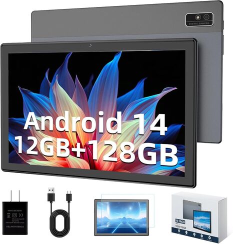 2025 Latest Tablet, 10.1" Android Tablet with Octa-core Processor 12GB RAM 128GB ROM 1TB Expand, 1280x800 HD IPS Touchscreen, Split Screen, Wi-Fi 5, BT 5.0, Dual Camera, 10000mAh, Google Tablets in Kuwait