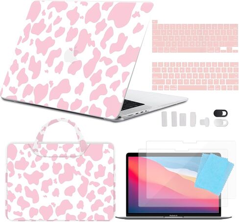 متوافق مع حافظة MacBook Air 13 بوصة إصدار 2020 2019 2018 (A2337 M1 A2179 A1932)، مع معرف اللمس وحزمة حماية لوحة المفاتيح وكاميرا الويب والحقيبة وواقي الشاشة (قلب بني لطيف) in Kuwait