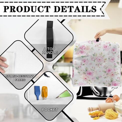 Cozeyat Pink Floral Stand Mixer Cover متوافق مع خلاط مساعدات المطبخ ، أغطية مقاومة لأجهزة المطبخ مع جيوب الملحقات ، وتناسب جميع نماذج رأس الميل والوعاء. in Kuwait