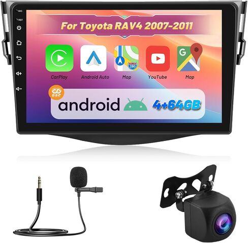 4+64G Android Car Stereo for Toyota RAV4 2007-2011, Wireless Carplay & Android Auto - 9 Inch IPS Touchscreen Radio with 32EQ DSP, WiFi, FM RDS, GPS, Mirror Link + AHD Rear View Camera in Saudi Arabia